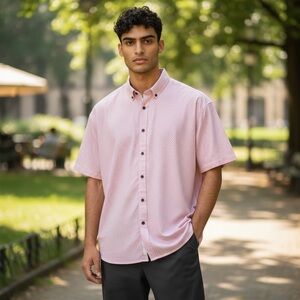 JB Holt the Linear athletic fit Men's Pink Short Sleeve Shirt size XL Buckle